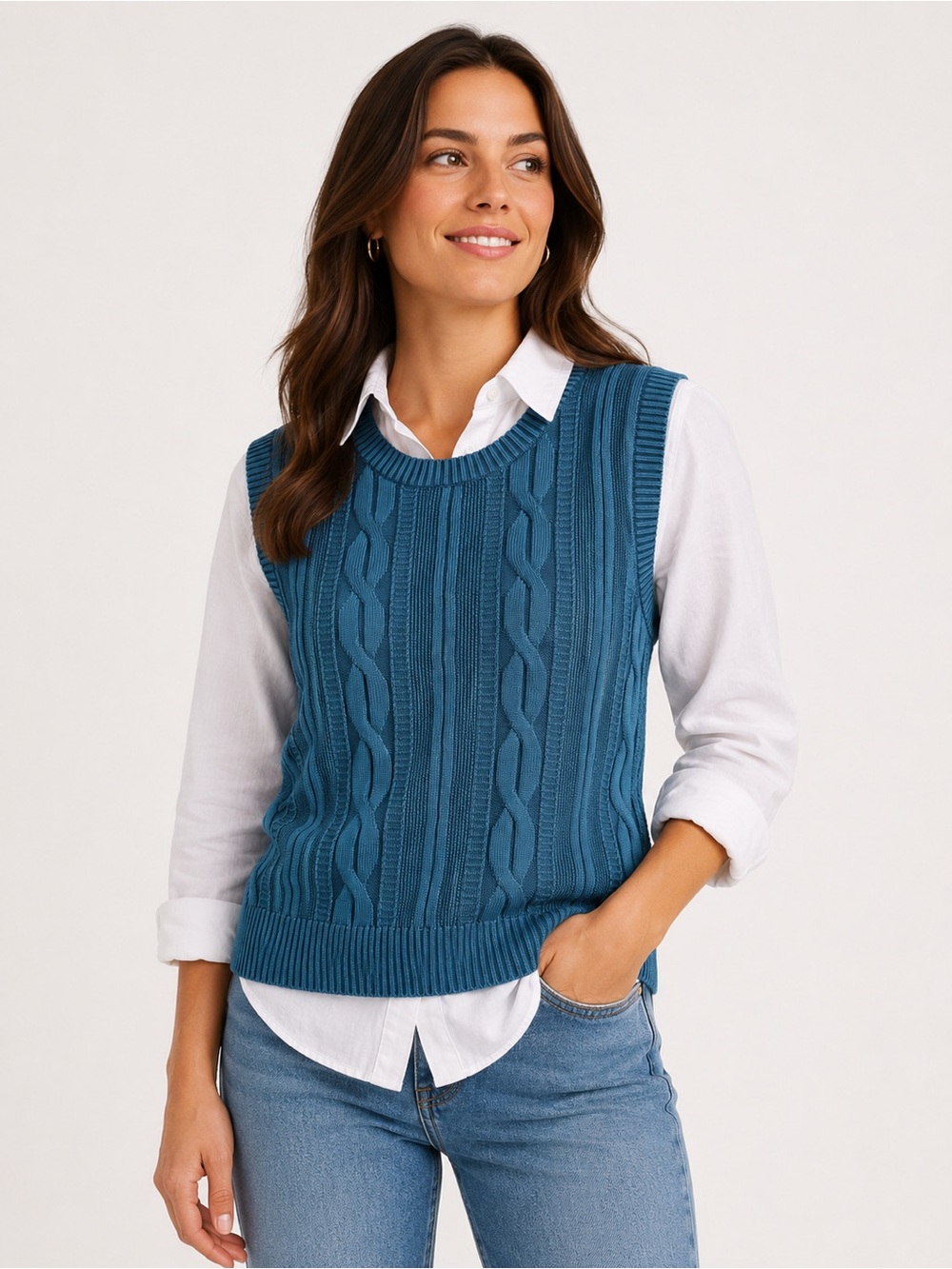 Brooks Brothers Blue Cable Knit Sweater Vest